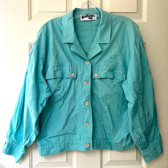 Vintage Cotton 90s Utility Bomber Jacket M Aqua - Picture 2 of 15